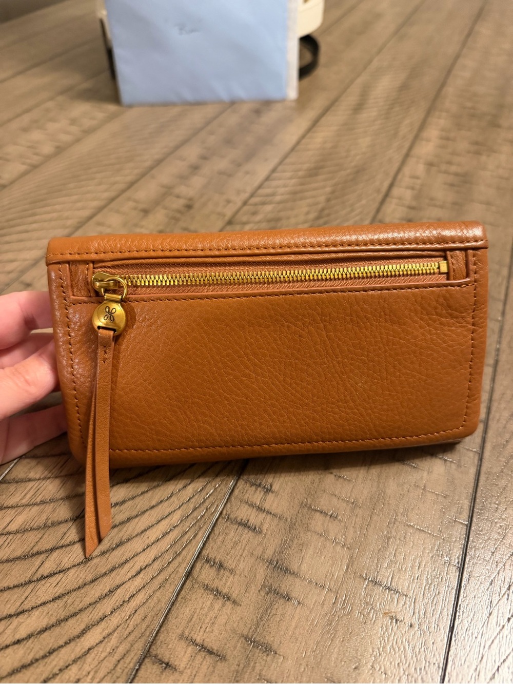 Leather Zip Clutch Wallet - Cognac